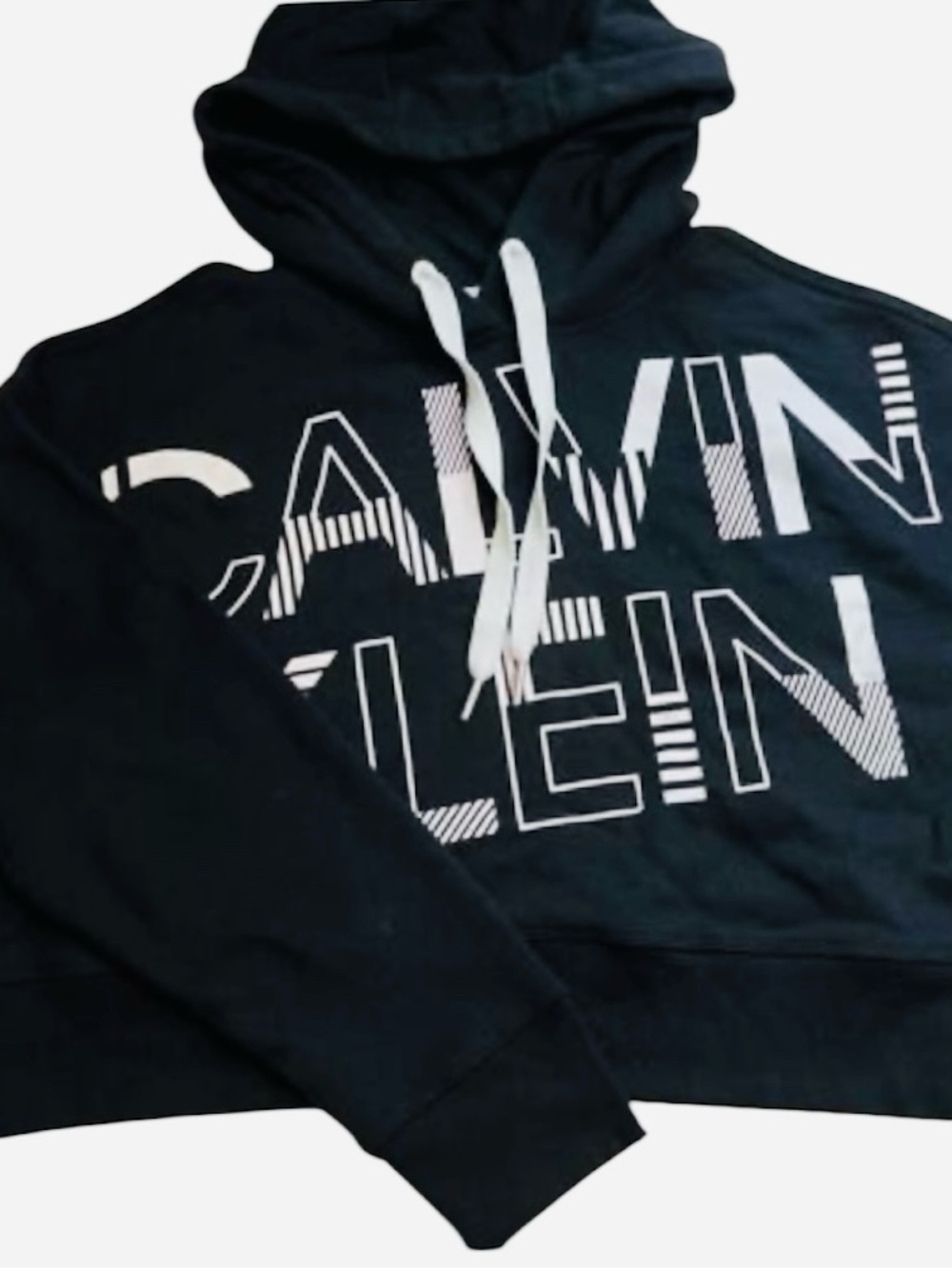 Calvin Klein Performance Cropped Black Hoodie with White Logo Graphic